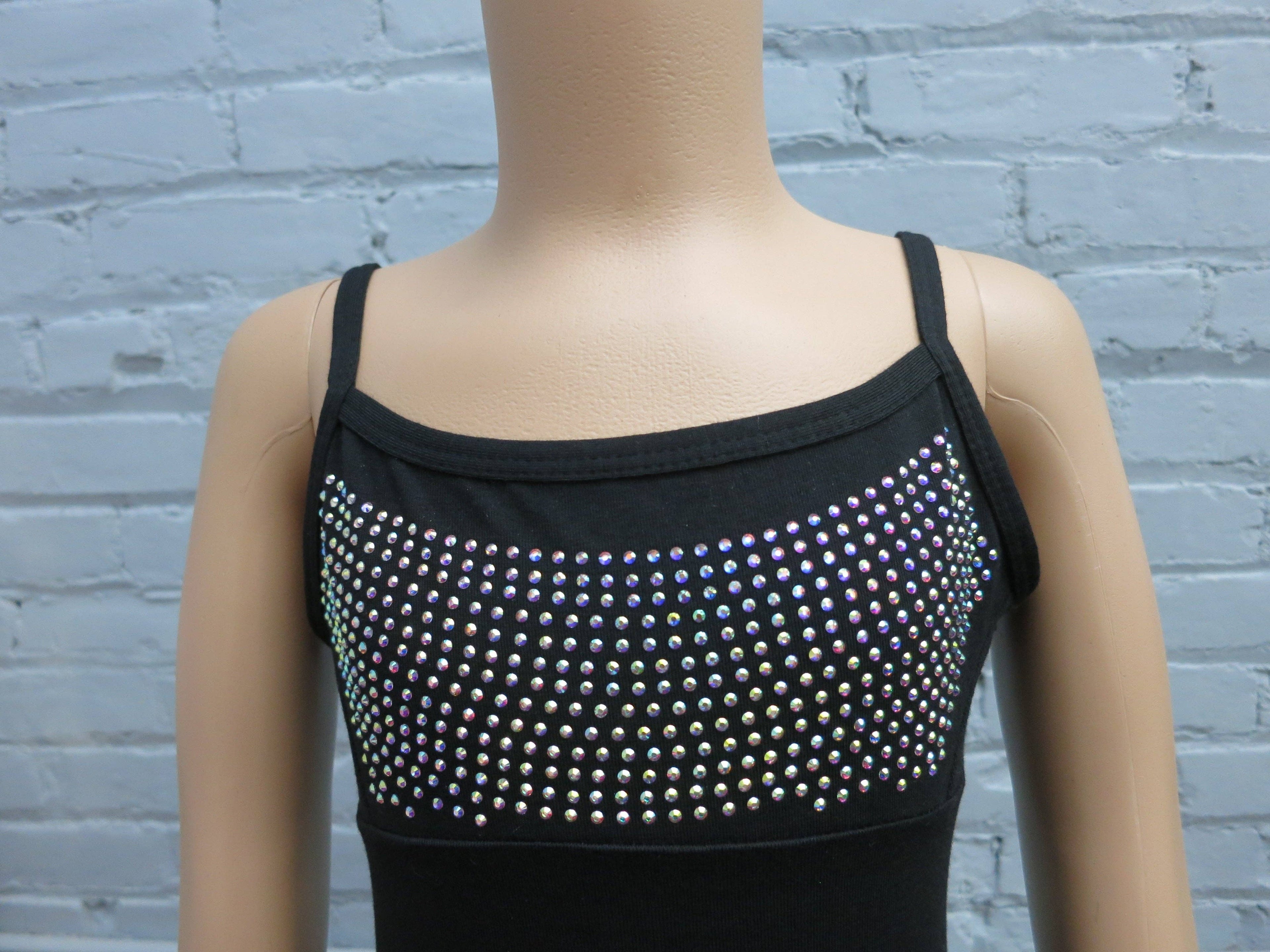 Black Rhinestone Spaghetti Leotard Tutu Attached