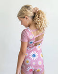 Kids Pink Dot Daisy Smiley Face Dance Gymnastics Leotard