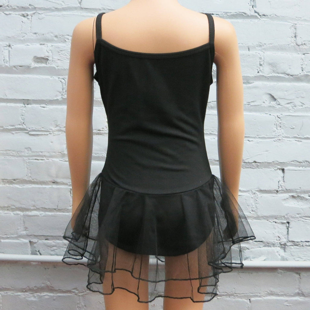 Black Rhinestone Spaghetti Leotard Tutu Attached