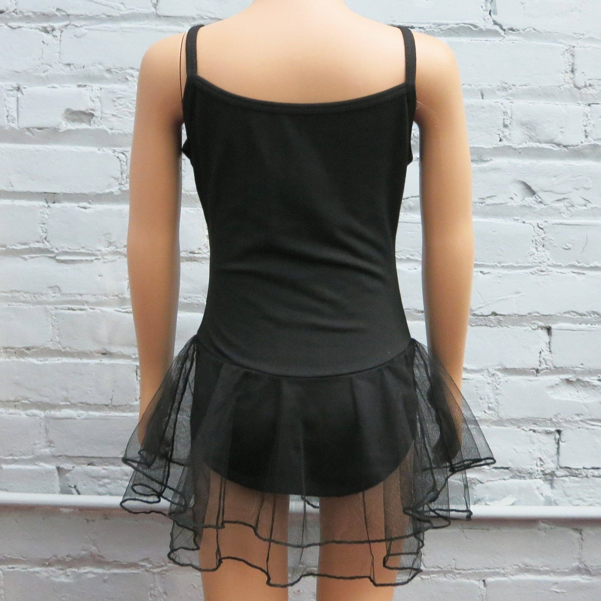 Black Rhinestone Spaghetti Leotard Tutu Attached