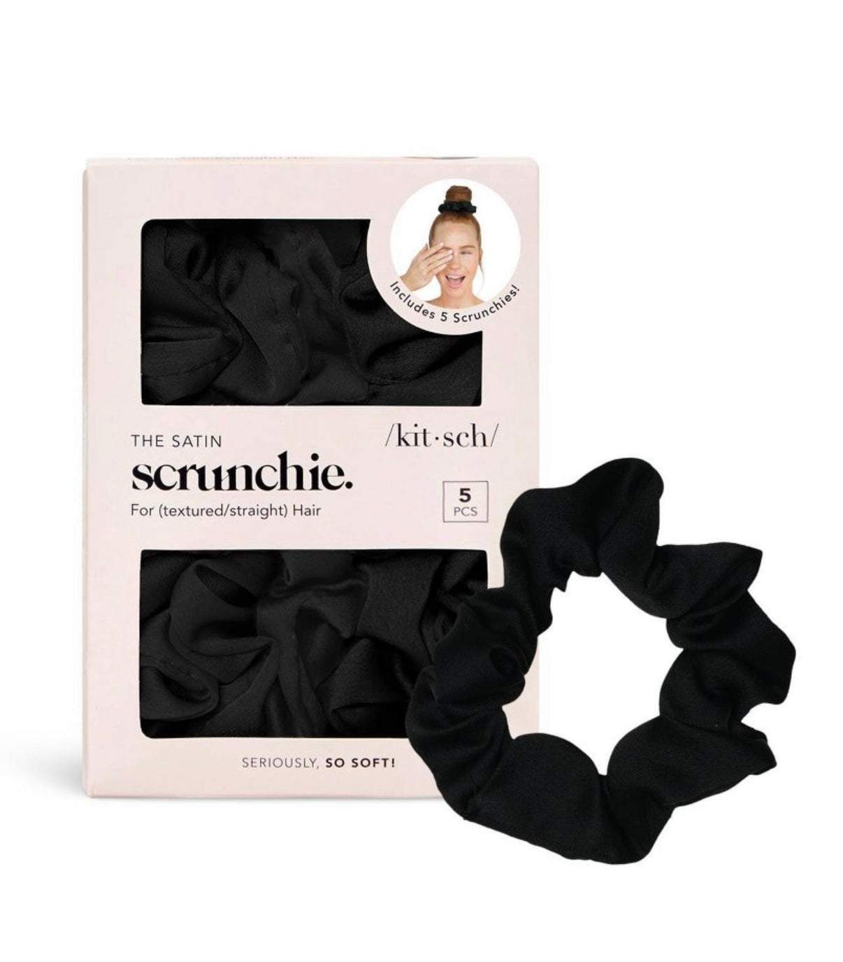 Kitsch 5 pack black satin scrunchies