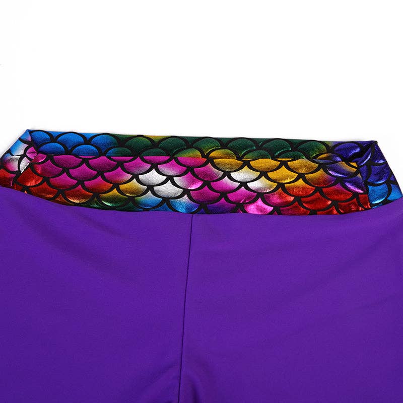Purple Rainbow Mermaid Scale Leotard & Shorts Set